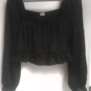 Sunday Best Black Silky Cropped Ruffled Blouse..never Worn ...mint Condition